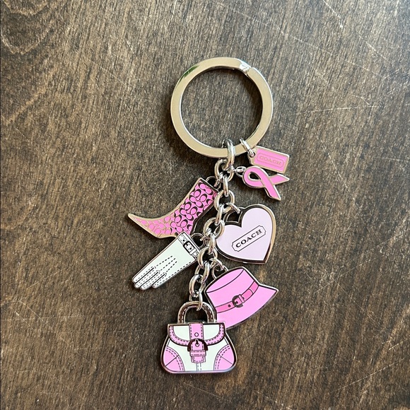 Vintage COACH Breast Cancer Awareness Multi Charm Pink Silver Keychain Fob Purse - Picture 1 of 3